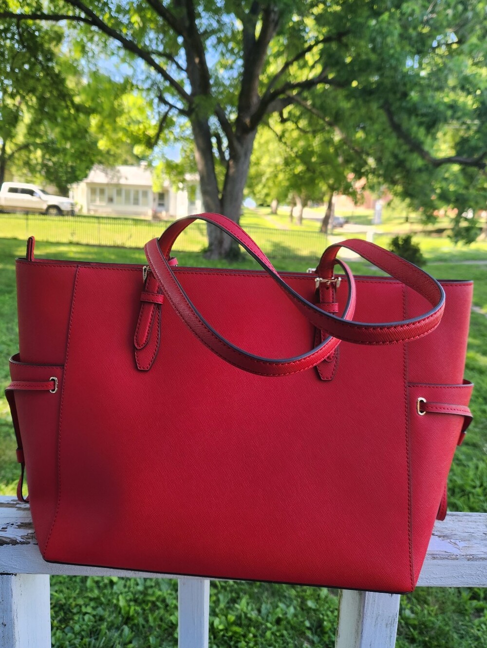 Michael Kors Red Saffiano Leather Tote - Picture 2 of 12